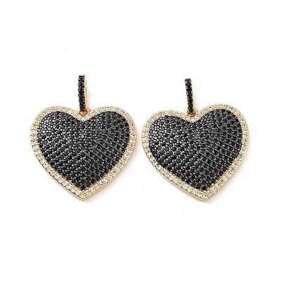 Heart Brass Micro Pave Cubic Zirconia Pendants KK-G435-04G-02-1