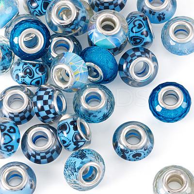 30Pcs Printed Transparent Resin European Beads RESI-TADJ0001-03F-1