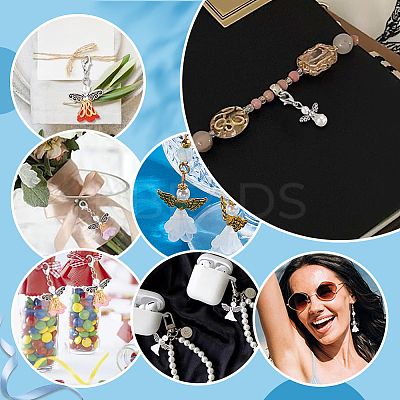 40Pcs 2 Colors Glass Pearl & Alloy Angel Pendant Decorations HJEW-PH02265-1