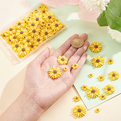 100Pcs 4 Styles Flatback Hair & Costume Accessories Ornaments Resin Flower Daisy Cabochons CRES-NB0001-37A-1