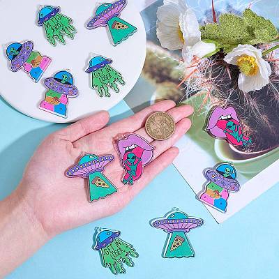 16Pcs 4 Style Alien Theme Colorful Acrylic Pendants FIND-SZ0002-97-1