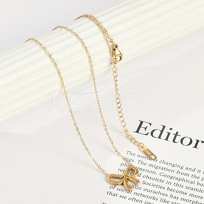Ion Plating(IP) 304 Stainless Steel Bowknot Pendant Cable Chain Necklaces for Women NJEW-P320-12B-G-1