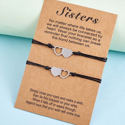 2Pcs 2 Style 430 Stainless Steel Heart Link Bracelets Set JB714A-1