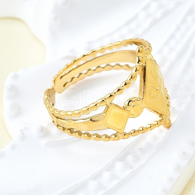 Rhombus with Evil Eye 304 Stainless Steel Cuff Finger Rings RJEW-V002-02G-1