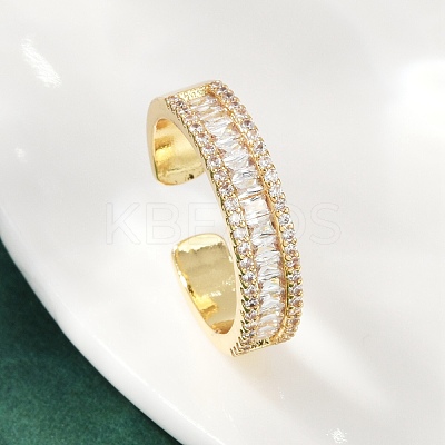 Brass Micro Pave Cubic Zirconia Cuff Rings for Women RJEW-F182-01G-1