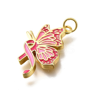 October Breast Cancer Pink Awareness Ribbon Brass Enamel Pendants LS-KK-S517-04D-D-1