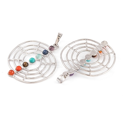 Chakra Natural Tiger Eye & Natural Lapis Lazuli & Natural Carnelian & Synthetic Turquoise & Glass Pendants G-NH0025-10P-1
