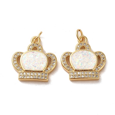 Brass Micro Pave Cubic Zirconia with Synthetic Opal Pendants KK-D096-18G-1