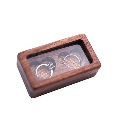 2 Heart Slots Rectangle Wood Couple Rings Gift Storage Case PW-WG87182-01-1