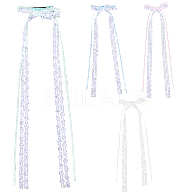 8Pcs 4 Colors Lace Bowknot Polyester Alligator Hair Clips PHAR-CY0001-01-1