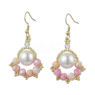 Paw Print Imitation Pearl & Glass Seed Beads Dangle Earrings EJEW-MZ00386-01-1