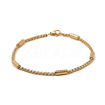 PVD Vacuum Plating 304 Stainless Steel Column Beaded Link Chain Bracelets BJEW-K231-01G-1