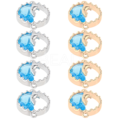 8Pcs 2 Colors Brass Sky Blue Cubic Zirconia Connector Charms KK-BBC0018-19-1