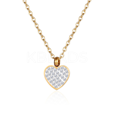 304 Stainless Steel Heart Pendant Necklaces with Crystal Rhinestone for Women GE0081-3-1