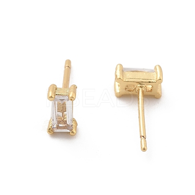 Brass Micro Pave Clear Cubic Zirconia Stud Earrings EJEW-R016-01G-03-1