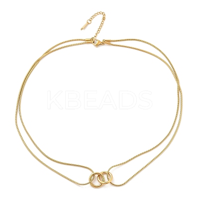 304 Stainless Steel Double Layer Snake Chain 2-Ring Link Necklaces LS-NJEW-R017-01G-1