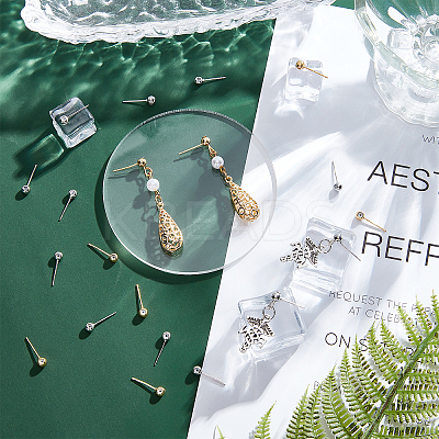 40Pcs 2 Colors Rack Plating Brass Stud Earring Findings KK-PH0004-80-1