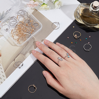 40Pcs 2 Colors Brass Finger Ring Rhinestone Settings KK-AR0002-12-1