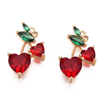 Brass Dark Red & Green Cubic Zirconia Pendants ZIRC-Q021-018G-NF-1