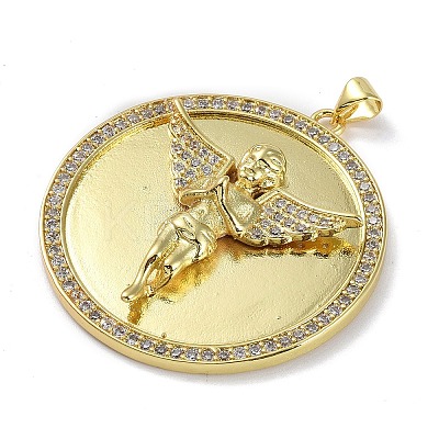Rack Plating Brass Micro Pave Clear Cubic Zirconia Pendants KK-K341-53B-G-1