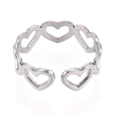Non-Tarnish 304 Stainless Steel Open Heart Wrap Cuff Ring for Women RJEW-S405-194P-1