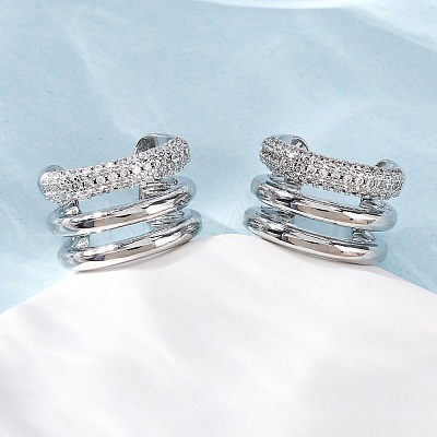 Brass Micro Pave Clear Cubic Zirconia Cuff Earrings EJEW-H158-23P-1
