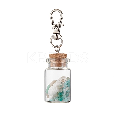 Natural Lapis Lazuli/Amethyst/Carnelian/Citrine/Rose Quartz/Amazonite Chip & Shell Beads inside Glass Wishing Bottle Pendant Decorations HJEW-JM03220-1