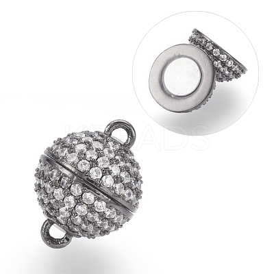 Brass Micro Pave Cubic Zirconia Magnetic Clasps with Loops ZIRC-E120-05-12mm-NR-1