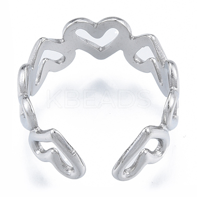 Non-Tarnish 304 Stainless Steel Hollow Heart Cuff Rings RJEW-N038-124P-1