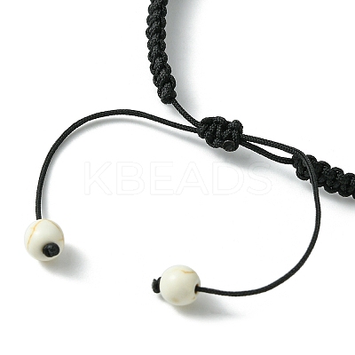 2Pcs 2 Color Natural Dalmation Jasper & Synthetic Turquoise Braided Bead Bracelet BJEW-JB09800-1