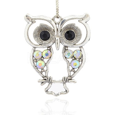 Antique Silver Alloy Rhinestone Owl Large Pendants ALRI-J005-28AS-1