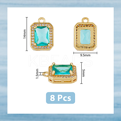 8Pcs 2 Colors Octagon Rectangle Brass Micro Pave Cubic Zirconia Charms KK-DC0002-81-1