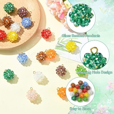 Handmade Nylon Wired Glass Beaded Pendants with Glass Pearl Round Bead PALLOY-CJ00105-1