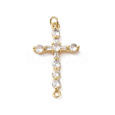 Rack Plating Brass Pave Cubic Zirconia Connector Charms KK-O142-14G-1