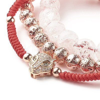Natural Crackle Quartz & Lava Rock Braided Bead Bracelets Set BJEW-JB07212-02-1