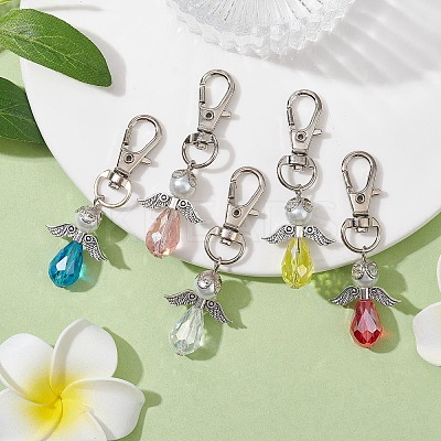 5Pcs 5 Colors Angel Glass Pendant Decoraiton HJEW-JM01659-1