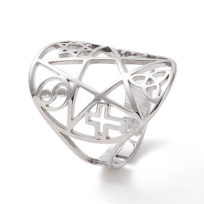 Non-Tarnish Star with Sailor's Knot & Corss & Yin Yang Adjustable Ring RJEW-P037-02P-1
