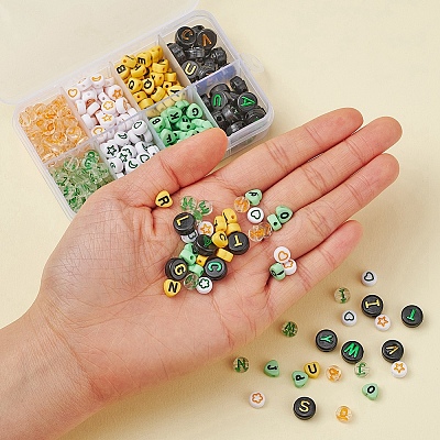 414Pcs 8 Style Heart & Flat Round Opaque/Transparent Acrylic Beads MACR-YW0001-46-1