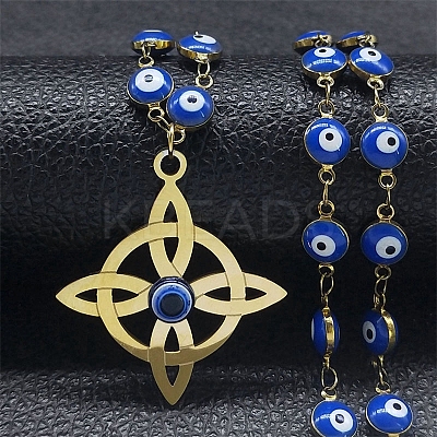 201 Stainless Steel Witches Knot Wiccan Symbol Pendant Necklaces PW-WG13357-02-1