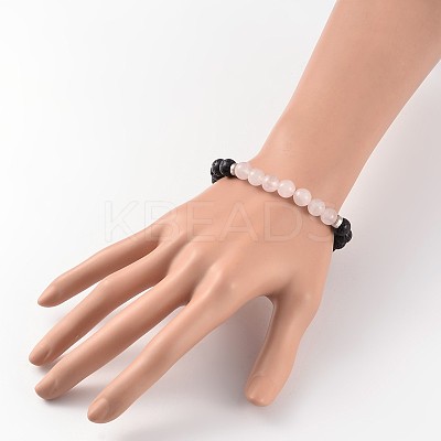 Natural Lava Rock Beaded Stretch Bracelets BJEW-JB02184-01-1