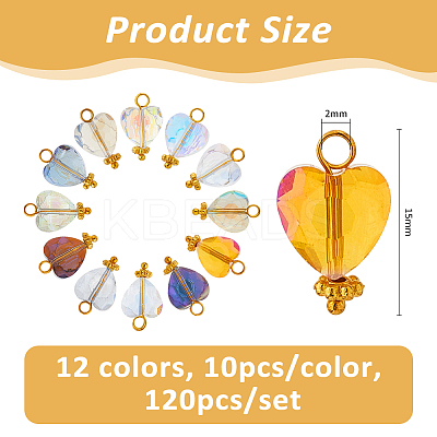 120Pcs 12 Colors Electroplate Glass Pendants PALLOY-FH00171-1