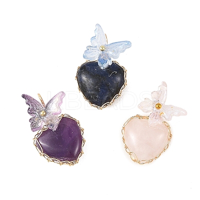 Natural Mixed Stone Wire Wrapped Pendants PALLOY-JF05991-1