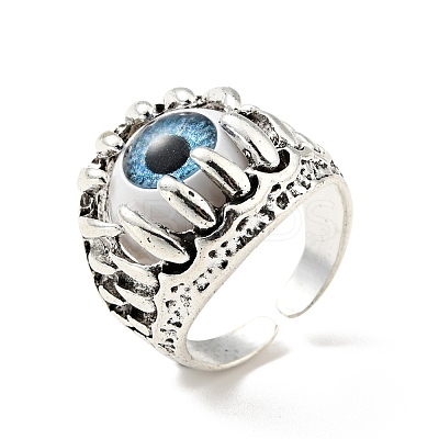 Claw with Evil Eye Resin Open Cuff Ring RJEW-D118-02AS-1