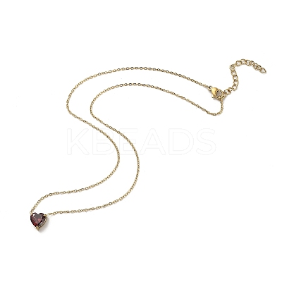 304 Stainless Steel Dark Red Cubic Zirconia Heart Pendant Necklaces for Women NJEW-Z064-04G-1