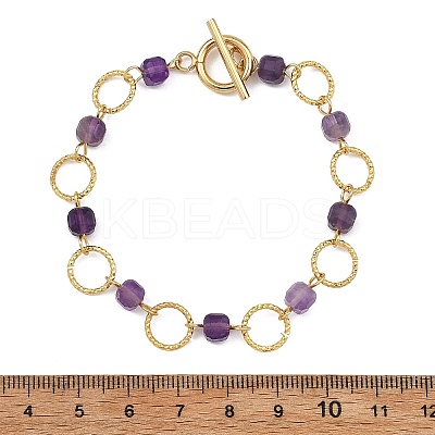 Natural Amethyst & Brass Open Jump Rings Link Bracelets for Women BJEW-JB14116-01-1
