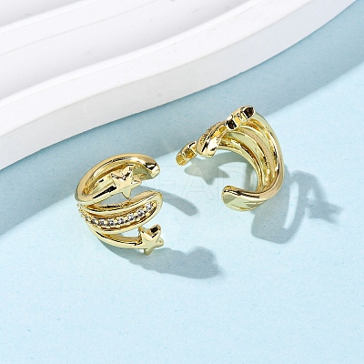Brass Micro Pave Clear Cubic Zirconia Cuff Earrings EJEW-D328-02G-01-1