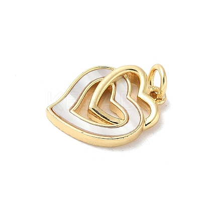 Brass Pave Natural White Shell Pendants KK-S522-08C-G-1