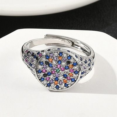 Brass Micro Pave Cubic Zirconia Cuff Rings for Women RJEW-A069-13P-01-1