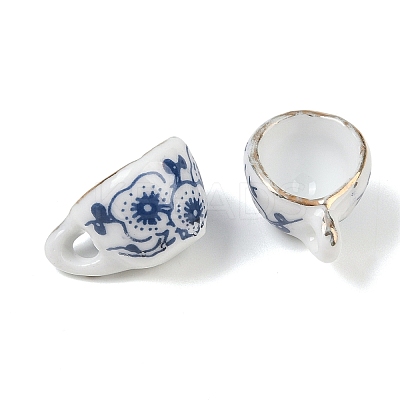 Blue Floral Printed Porcelain Charms with Gold Trim PORC-Z007-06A-1