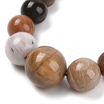 Natural Petrified Wood Round Beads Bracelets & Necklaces Sets SJEW-L132-25-1